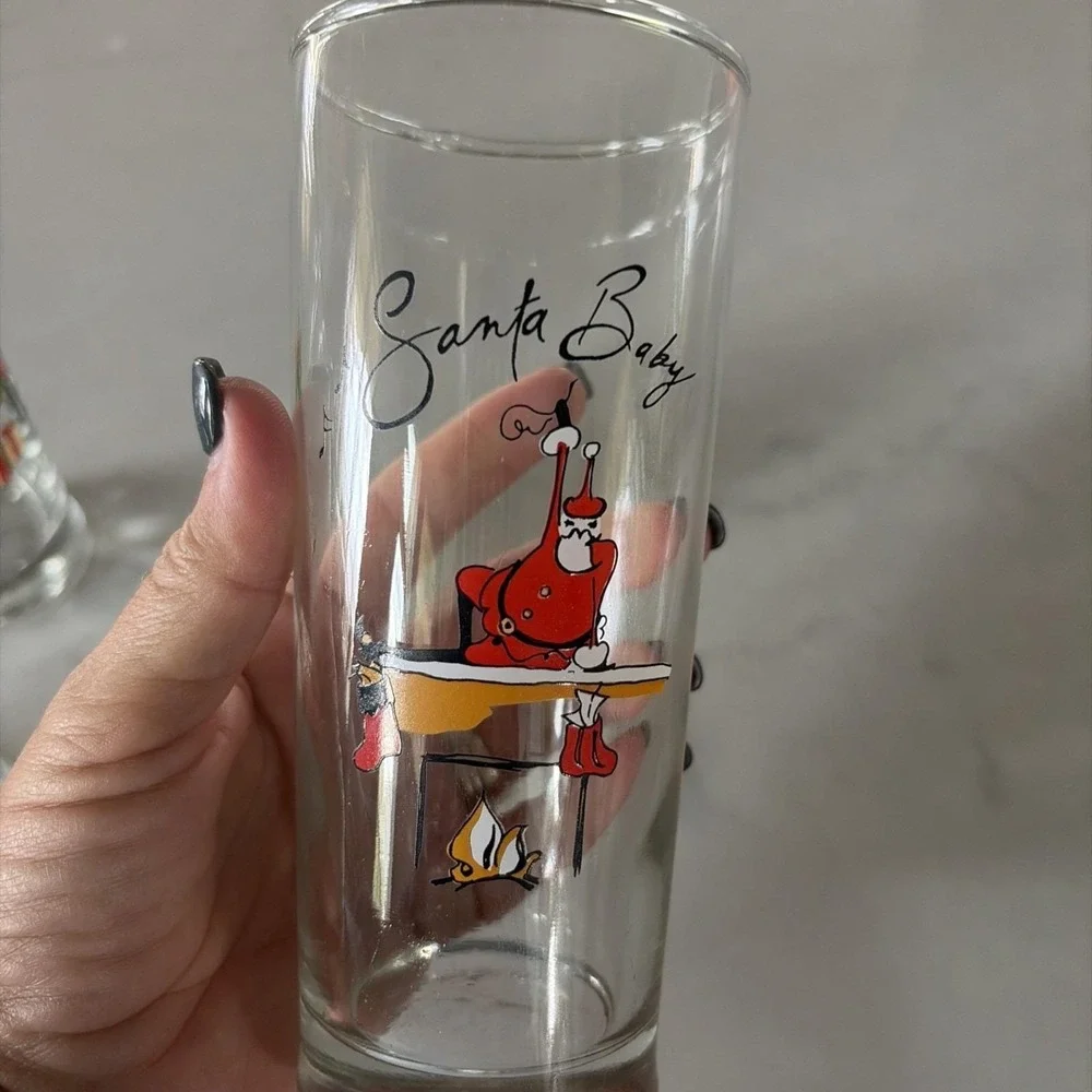 Pottery Barn Santa Baby Tall Drinking Glasses Set of 8 Retired Christmas Barewar
